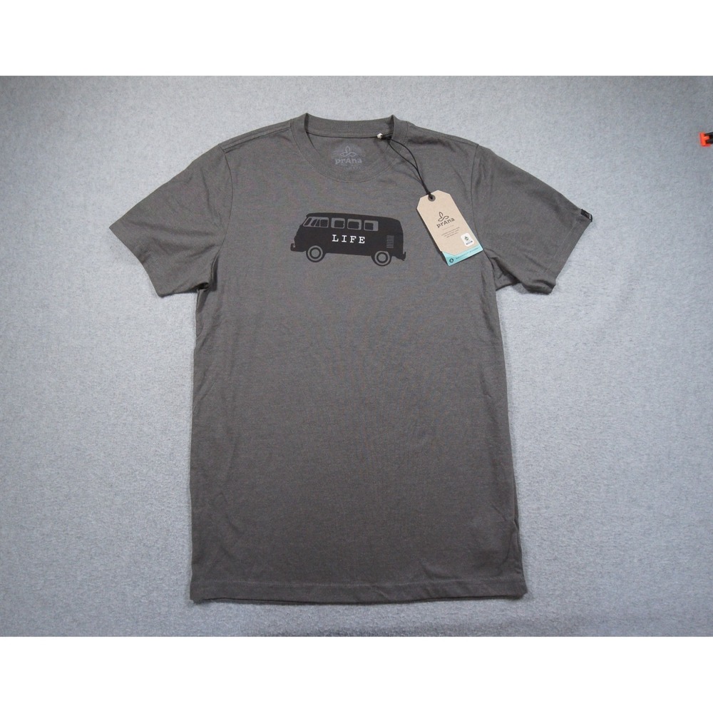 Prana Shirt Mens Small Gray Graphic Tee Short Sleeve Crewneck Outdoors NEW